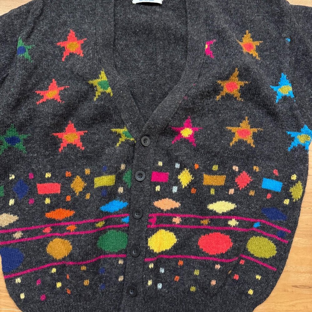 United Colors of Benetton 100% Wool Cardigan – Colorful Star & Shape Design